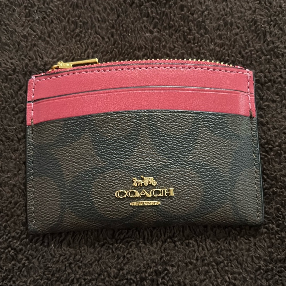 Coach Brown Strawberry Card Holder Wallet Canvas Brown and Strawberry 🍓
